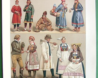 SWEDEN COSTUME Finland Lapp Women Wedding Bride Peasant Fashion  - 1878 COLOR Lithograph Print by A. Racinet