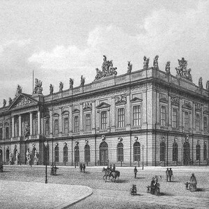 GERMANY Berlin View of Arsenal Building Zeughaus Baroque Architecture - SCARCE 1860s Antique Print Engraving