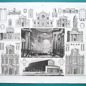 RENAISSANCE ARCHITECTURE Venice Paris Munich Rome Ancona Italy France Germany - 1844 SUPERB Antique Print