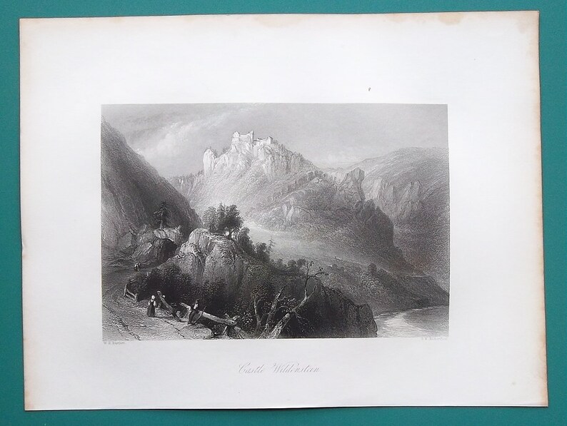 GERMANY Castle Wildenstein near Irndorf on Danube River 1840s Original Antique Print Intaglio by BARTLETT