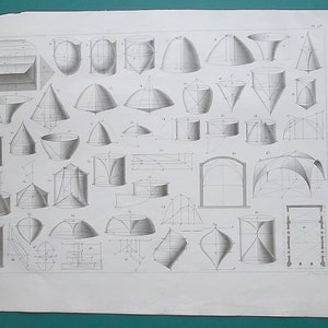May include: A black and white illustration of various geometric shapes, including cones, cylinders, spheres, and arches. The shapes are drawn in perspective and show the construction lines used to create them.