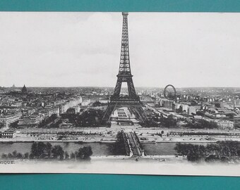 PARIS Panoramic View with Eiffel Tower- 1900s Lichtdruck Print 4 x 11"(10 x 28 cm)
