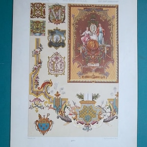 DECORATIVE TAPESTRIES Miniatures School of Gillot - COLOR Lithograph Antique Print by A. Racinet