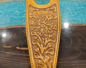 Vintage 1970s Acme Boots Resin Boot Jack – Western Floral Design, Rustic Farmhouse Decor