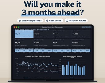 Cash Flow Planner Spreadsheet, Small Business Forecast, Safe to Spend Dashboard, Excel Google Sheets