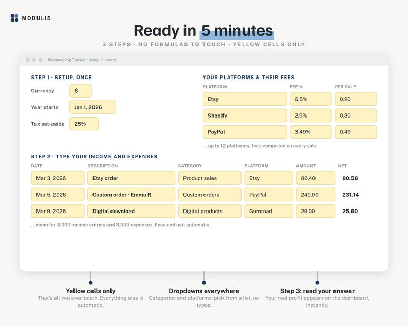 Small Business Bookkeeping Spreadsheet, Income Expense Tracker with Profit Dashboard, Excel Google Sheets Template image 2