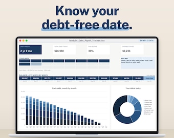Debt Payoff Tracker Spreadsheet, Snowball & Avalanche Planner, Excel and Google Sheets Template, Dark Mode