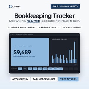 Small Business Bookkeeping Spreadsheet, Income Expense Tracker with Profit Dashboard, Excel Google Sheets Template image 1