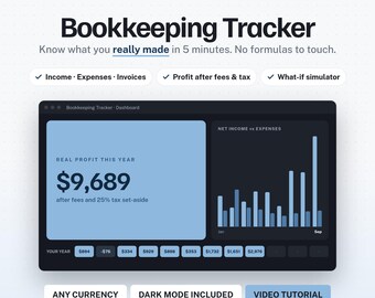 Small Business Bookkeeping Spreadsheet, Income Expense Tracker with Profit Dashboard, Excel Google Sheets Template