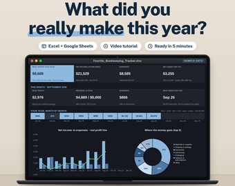 Small Business Bookkeeping Spreadsheet, Income Expense Tracker with Profit Dashboard, Excel Google Sheets Template