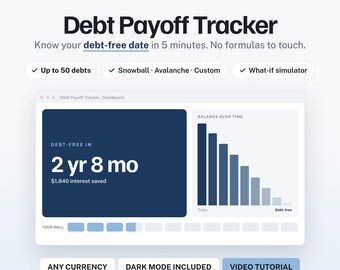 Debt Payoff Tracker Spreadsheet, Snowball & Avalanche Planner, Excel and Google Sheets Template, Dark Mode