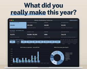 Hoja de cálculo de contabilidad para pequeñas empresas, registro de ingresos y gastos con panel de control de ganancias, plantilla de Excel y Google Sheets