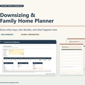 Downsizing Checklist & Home Inventory Spreadsheet, Senior Move and Estate Cleanout Planner, Excel + Printable PDF