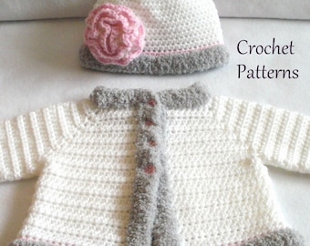 Crochet PATTERN Baby Sweater & Hat Patterns The Laura Baby Girls Set Crochet Pattern Crochet Sweater Pattern Baby Girls Sweater Patterns