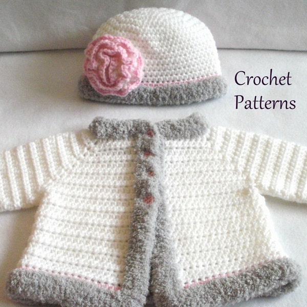 Crochet PATTERN Baby Sweater & Hat Patterns The Laura Baby Girls Set Crochet Pattern Crochet Sweater Pattern Baby Girls Sweater Patterns