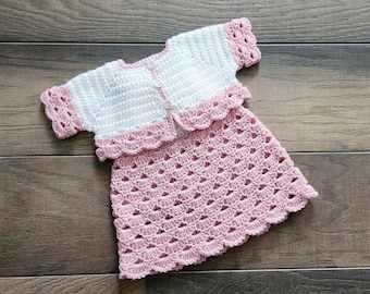 Ensemble pull et robe au crochet pour bébé fille 0-3 mois