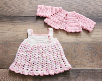 Ensemble pull et robe au crochet pour bébé fille 0-3 mois