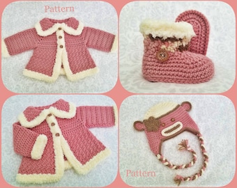 Crochet PATTERN Baby Sweater Booties & Hat Patterns Baby Girl Sweater Set Crochet Pattern Crochet Sweater Pattern Baby Girls Set Patterns