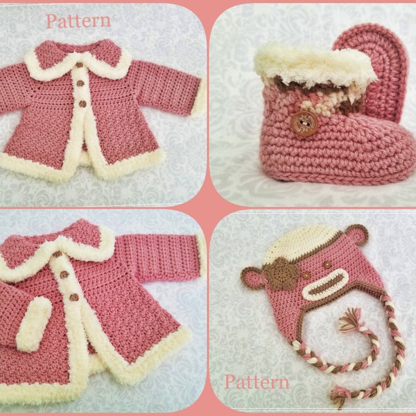 Crochet PATTERN Baby Sweater Booties & Hat Patterns Baby Girl Sweater Set Crochet Pattern Crochet Sweater Pattern Baby Girls Set Patterns