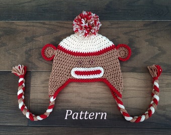 Crochet PATTERN Sock Monkey Baby Hat PATTERN Baby Hat Pattern Sock Monkey Crochet Pattern Crochet Pattern Baby Girls Hat Pattern