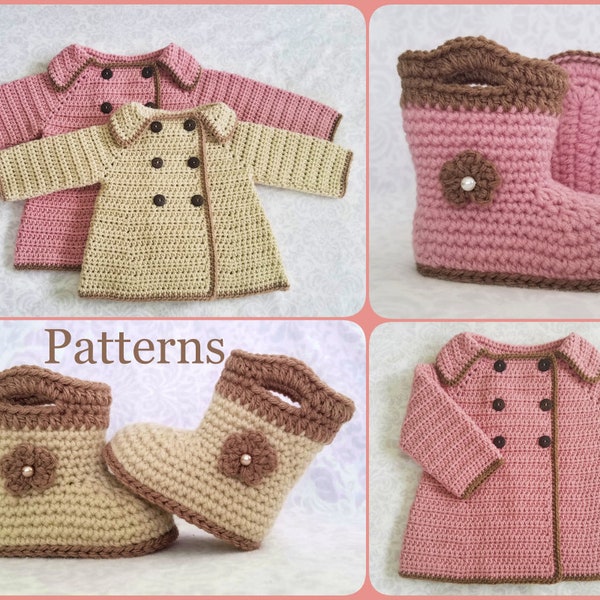 Crochet PATTERN Baby Sweater & Booties Patterns Baby Girl Sweater Set Crochet Pattern Crochet Sweater Pattern Baby Girls Set Patterns