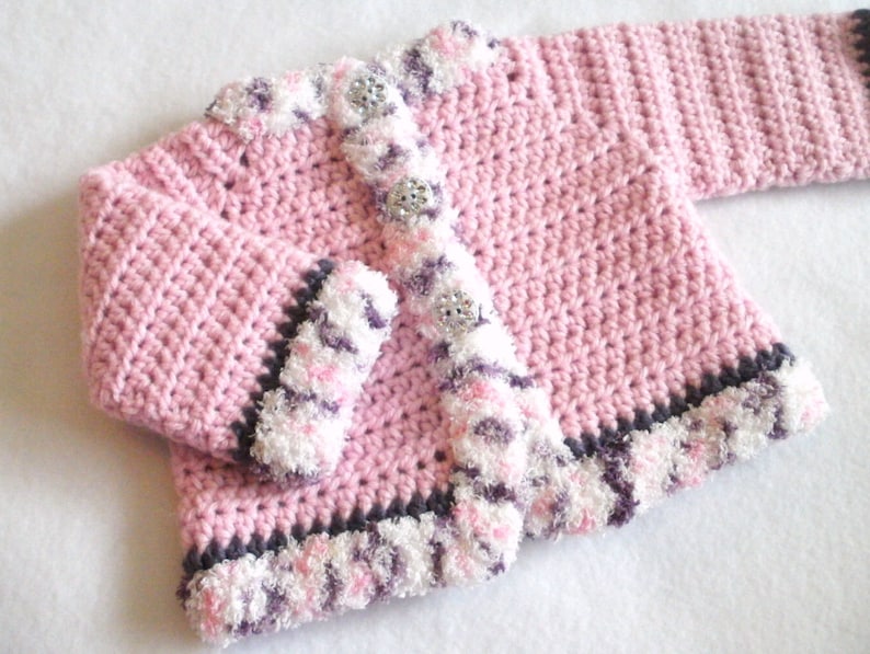 Crocheted Baby Girl/'s Sweater Set Crocheted Pink Baby Girls Layette Crocheted Pink Baby Hat Sweater and Booties Baby Girl/'s Set