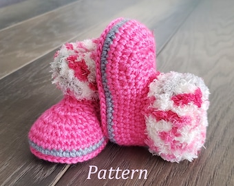 Crochet PATTERN Baby Girl Boots Furry Baby Booties Baby Boot Pattern Baby Booties Baby Girl Pattern Baby Bootie Pattern Crochet Pattern