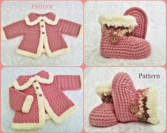 Crochet PATTERN Baby Sweater & Booties Patterns Baby Girl Sweater Set Crochet Pattern Crochet Sweater Pattern Baby Girls Set Patterns