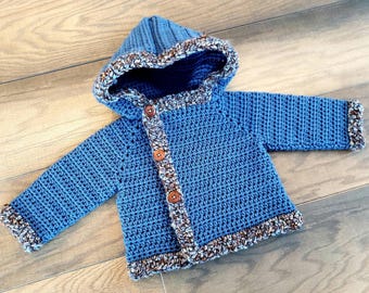 Crochet Baby Boy Sweater Pattern: Bode Hooded Cardigan (PDF Pattern)