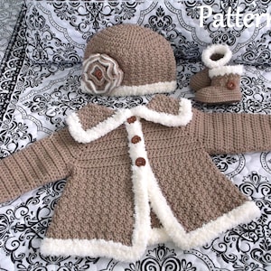 Crochet PATTERN Pack Baby Sweater Bootie & Hat Patterns The Charlie Girl Boots Pattern Crochet Sweater Pattern Baby Girls Set Patterns