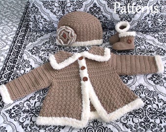 Crochet PATTERN Pack Baby Sweater Bootie & Hat Patterns The Charlie Girl Boots Pattern Crochet Sweater Pattern Baby Girls Set Patterns