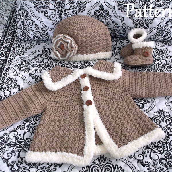 Crochet PATTERN Pack Baby Sweater Bootie & Hat Patterns The Charlie Girl Boots Pattern Crochet Sweater Pattern Baby Girls Set Patterns