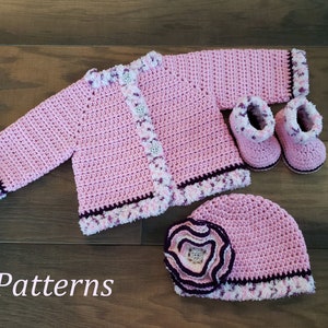Crochet PATTERN Baby Sweater Hat & Bootie Patterns The Laura Baby Girls Set Crochet Pattern Crochet Sweater Pattern Baby Girls Sweater Set