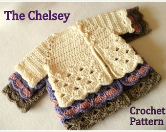 Crochet Baby Sweater Pattern: Chelsey Girl's Cardigan (0-12 Months) (PDF Pattern)