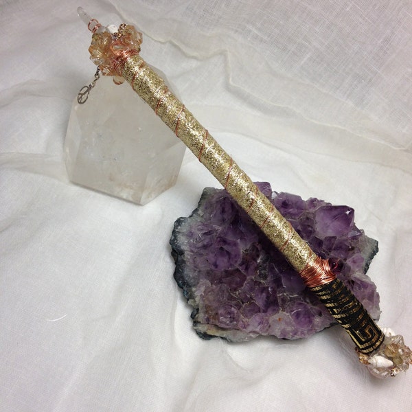 PEACE WAND magic quartz crystal driftwood shell bead ritual conductor