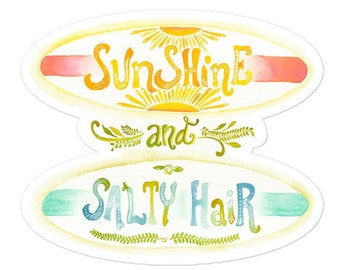 Surfboard Sticker || Sunshine and Salty Hair || Beach Sticker