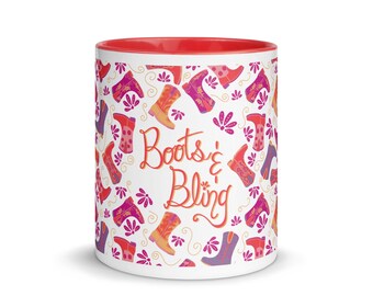 Boots and Bling Cowgirl Boot Mug with Color Inside