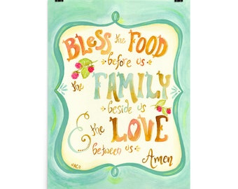 Watercolor Food Blessing || Dining Room Wall Art || Bless the Food