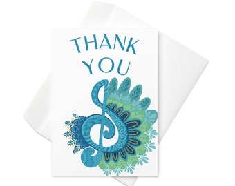 Music Note Zentangle Art Greeting Card Thank you Card