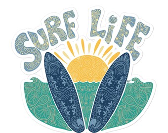 Surf Life Zentangle Surfing sticker in blues