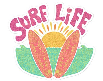 Surf Life Zentangle Surfer Girl Sticker