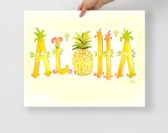 Aloha Art Print | Watercolor Quote | Inspirational Wall Art | Hand Lettering | Watercolor Hawaiian Wall Decor