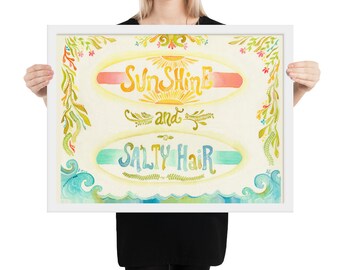 Colorful Surfboard Illustration Framed poster