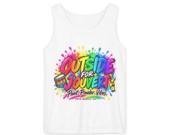 Buiten voor Jouvert Tanktop | Kleurrijke Carnavalsverf & Poeder Vibes