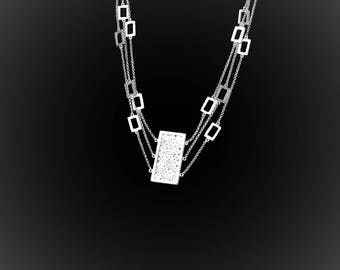 Embroidered with silver square necklace