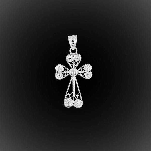 Sister Cross pendant in silver embroidery