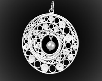 Open Galaxy pendant in silver embroidery