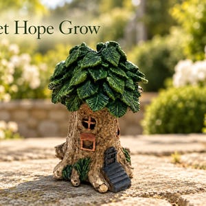 Miniature Fairy Tree House Figurine, Woodland Cottagecore Shelf Decor, 3.94 Inch, Gift for Nature Lovers