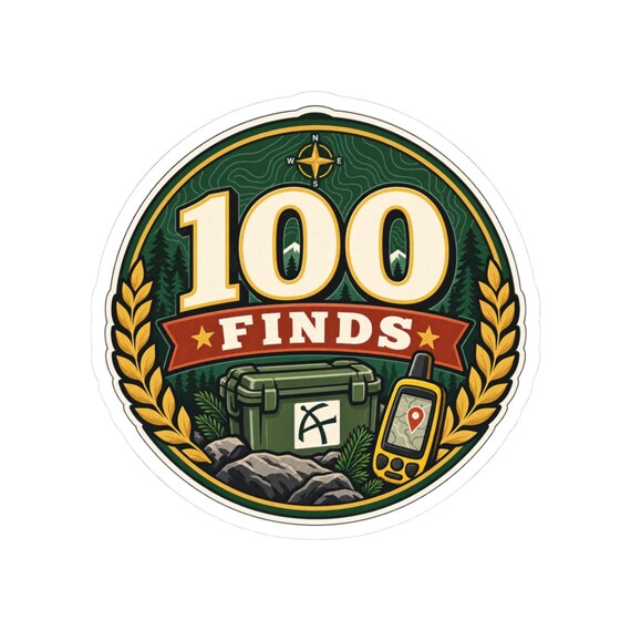 100 Finds geocaching milestone sticker badge product mockup