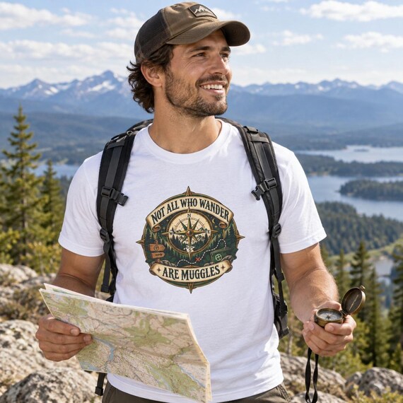 Geocaching T-Shirt, Not All Who Wander Are Muggles, Compass Rose Tee